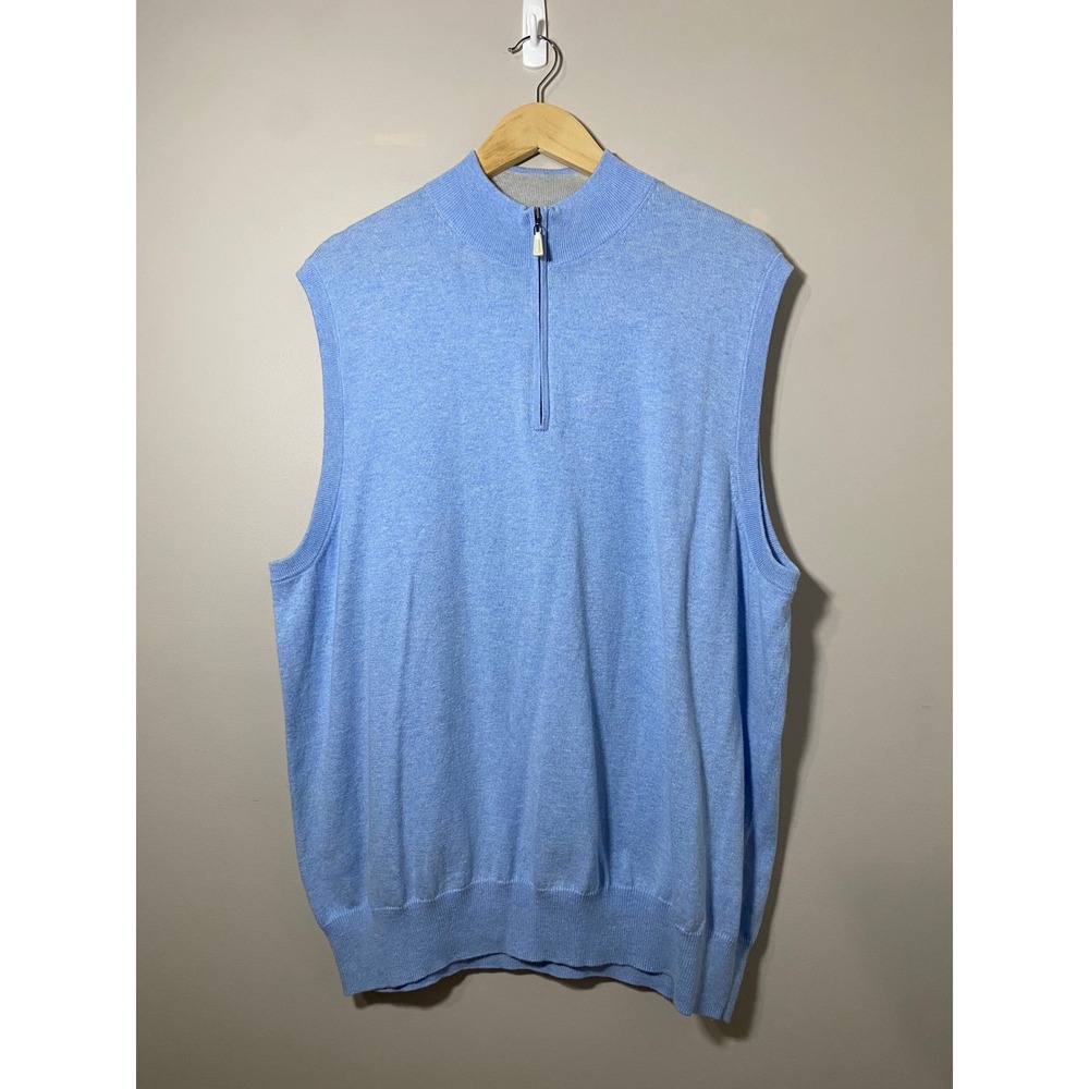 Patrick Jamesโ Reserve Mens Blue Cotton Cashmere 1/4 Zip Vest Sweater Size XXL
